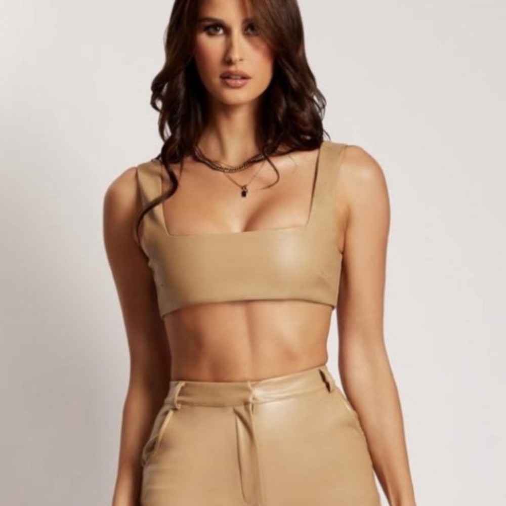 NWT Meshki Mahla Faux Leather Square Neck Crop - Camel
